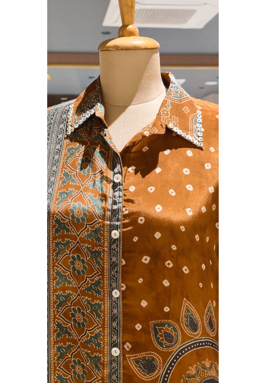 Coffee Brown Paisley & Floral Printed Soft Crepe Full Sleeve Collared Casual Shirt Top-15114