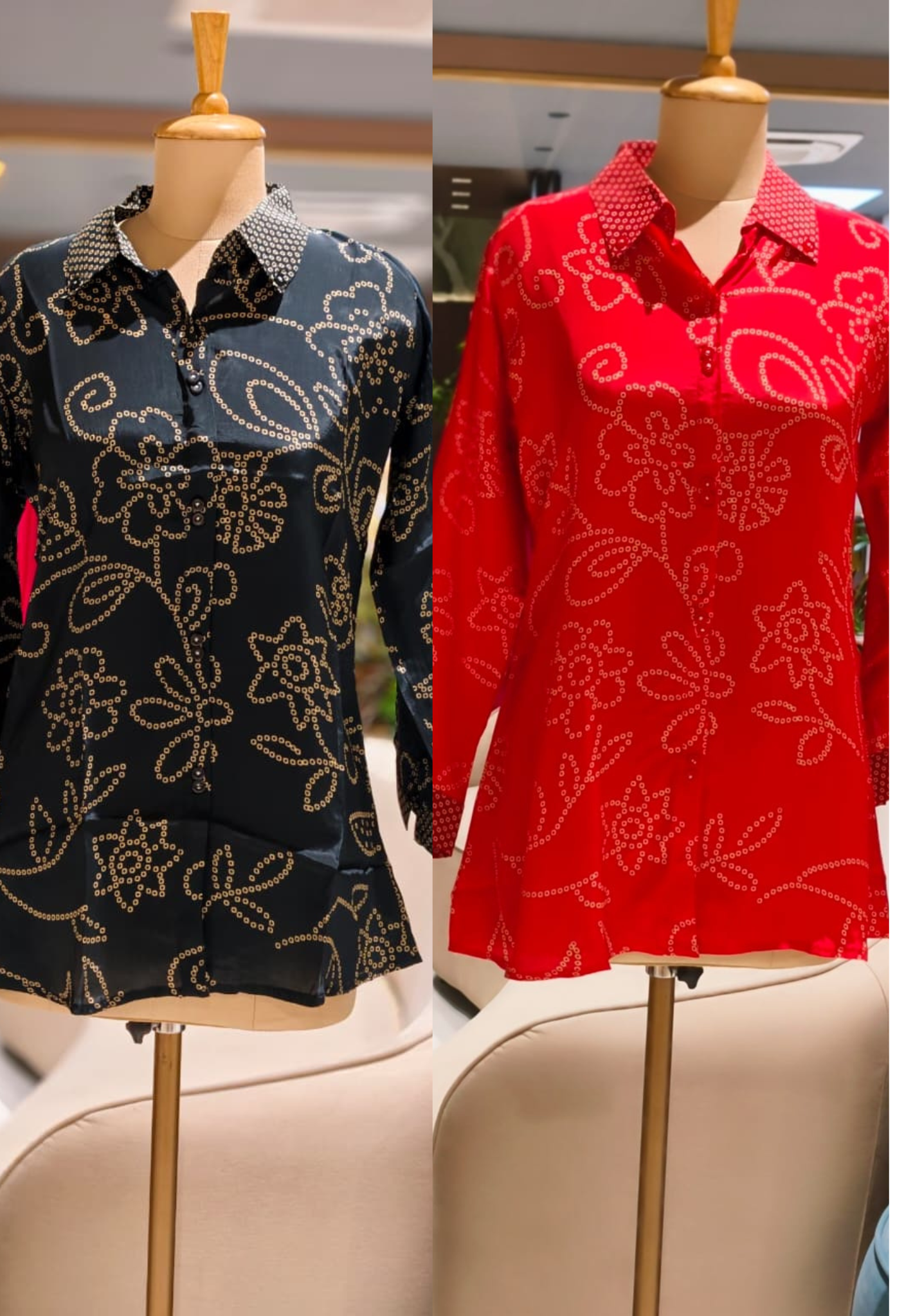 Pure crepe bandhani print back floral print collar shit-