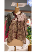 Black & Beige Abstract Geometric Printed Soft Crepe Full Sleeve Mandarin Collar Casual Shirt-