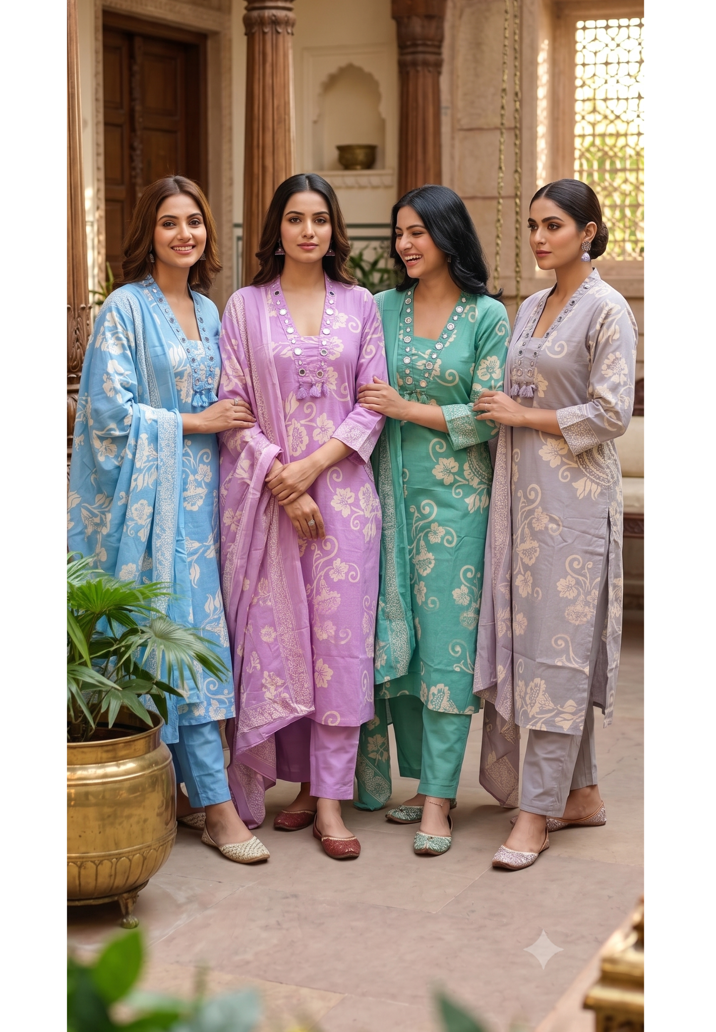 Bloom Grace Cotton Suit Ivory Blossom Elegance Noor Floral Charm Vintage Blossom Cotton Full Suit Set-