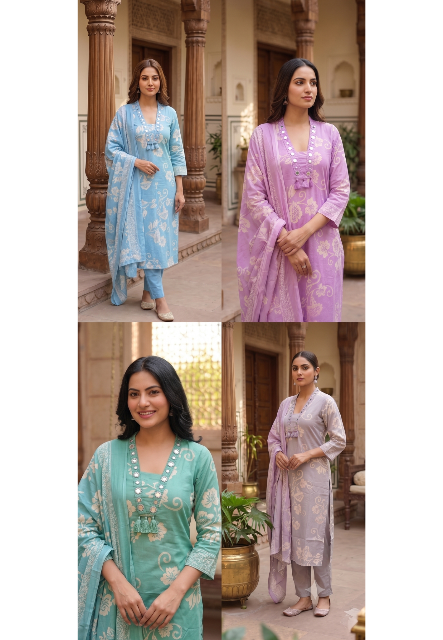 Bloom Grace Cotton Suit Ivory Blossom Elegance Noor Floral Charm Vintage Blossom Cotton Full Suit Set-