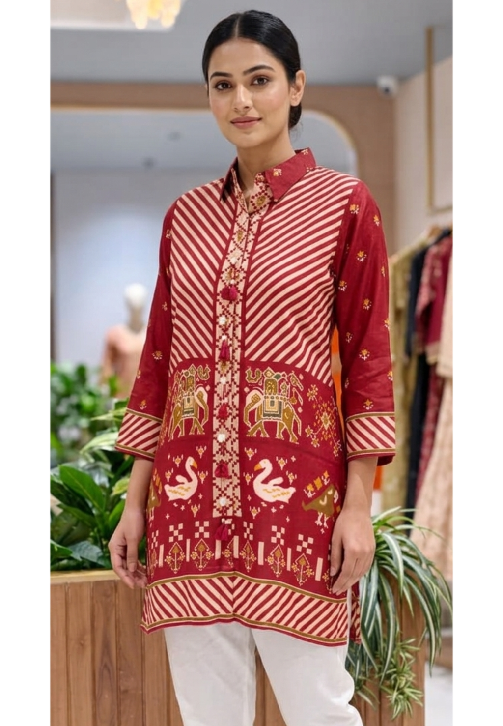 Vibrant Striped Abstract Print Causal Wear Crepe Shirt- 15323
