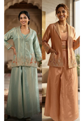 Mango Buti Cut-Dana Elegant Embroidery Work Jacket Style Tissue Co-Ord Set- 15368