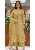 Jewel Highlight Zardosi Embroidered Golden Glow Crush Tissue Full Suit Set With Dupatta- 15395
