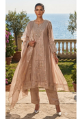 Mirror & Beadwork Yoke Rose-Gold Shimmer Crushed Tissue Full Suit Set with Dupatta- 15391