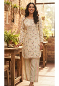 Cute Floral Motifs Lace Detailing Casual Wear Co-Ord Set- 14854