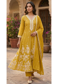Lace Panel Intricate Floral Embroidered Surat Mul-Chanderi Anarkali Full Suit Set With Dupatta- 15227