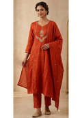 Cut-Dana Sequin Embroidered Yoke Surat Mul-Chanderi A-Line Full Suit Set With Dupatta- 15322