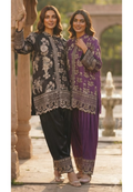 Premium Ethnic Traditional Print Intricate Detailing Kurta With Farsi Pants Set In Pure Crepe Fabric- 15409