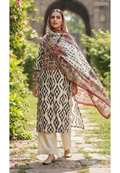 Beautiful Highlights Multi Prints Slub Linen Full Suit Set With Dupatta- 15469