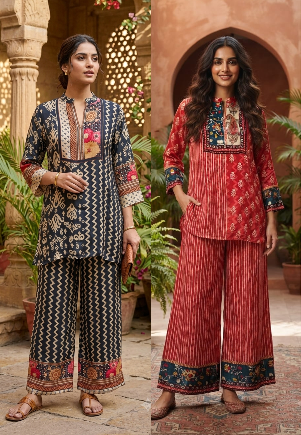 Colorful Multiprints Flowy Crepe Light Weight Casual Co-Ord Set- 15473