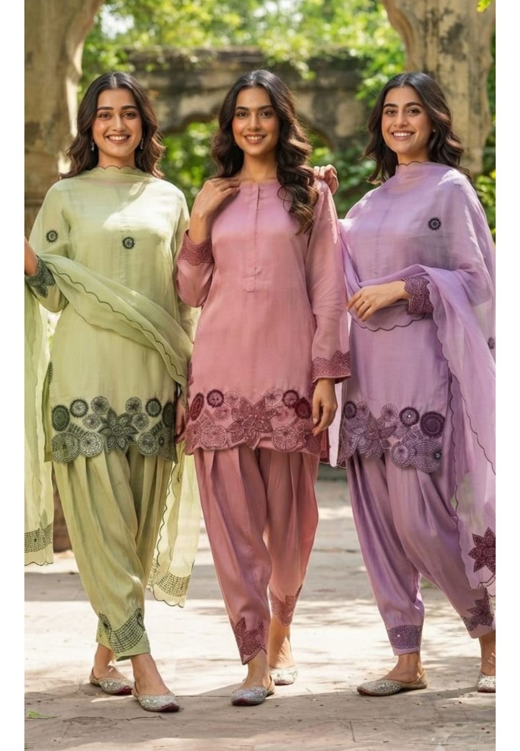Organza Satin Elegant Pastel Embroidered Punjabi Full Suit Set With Dupatta- 13813