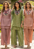 Beautiful Floral Higlights Yoke Duoble Layered Crush Tissue Co-Ord Set- 15514