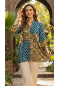 Geometric Block Print Dual Toned Casual Crepe Shirt- 15434