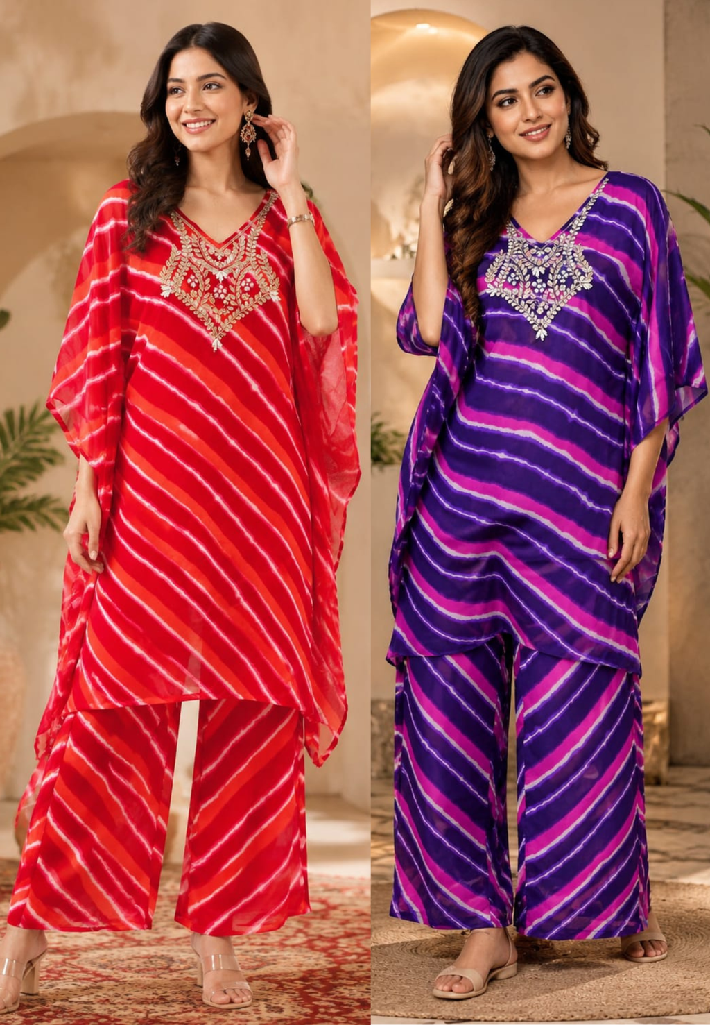 Vibrant Lehriya Print Elegant Gotta Yoke Georgette Kaftan With Bottom- 15701