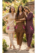 Weavy Crosia Neckline Beautiful Floral Embroidered Banarasi Mul-Chanderi Co-Ord Set- 15467