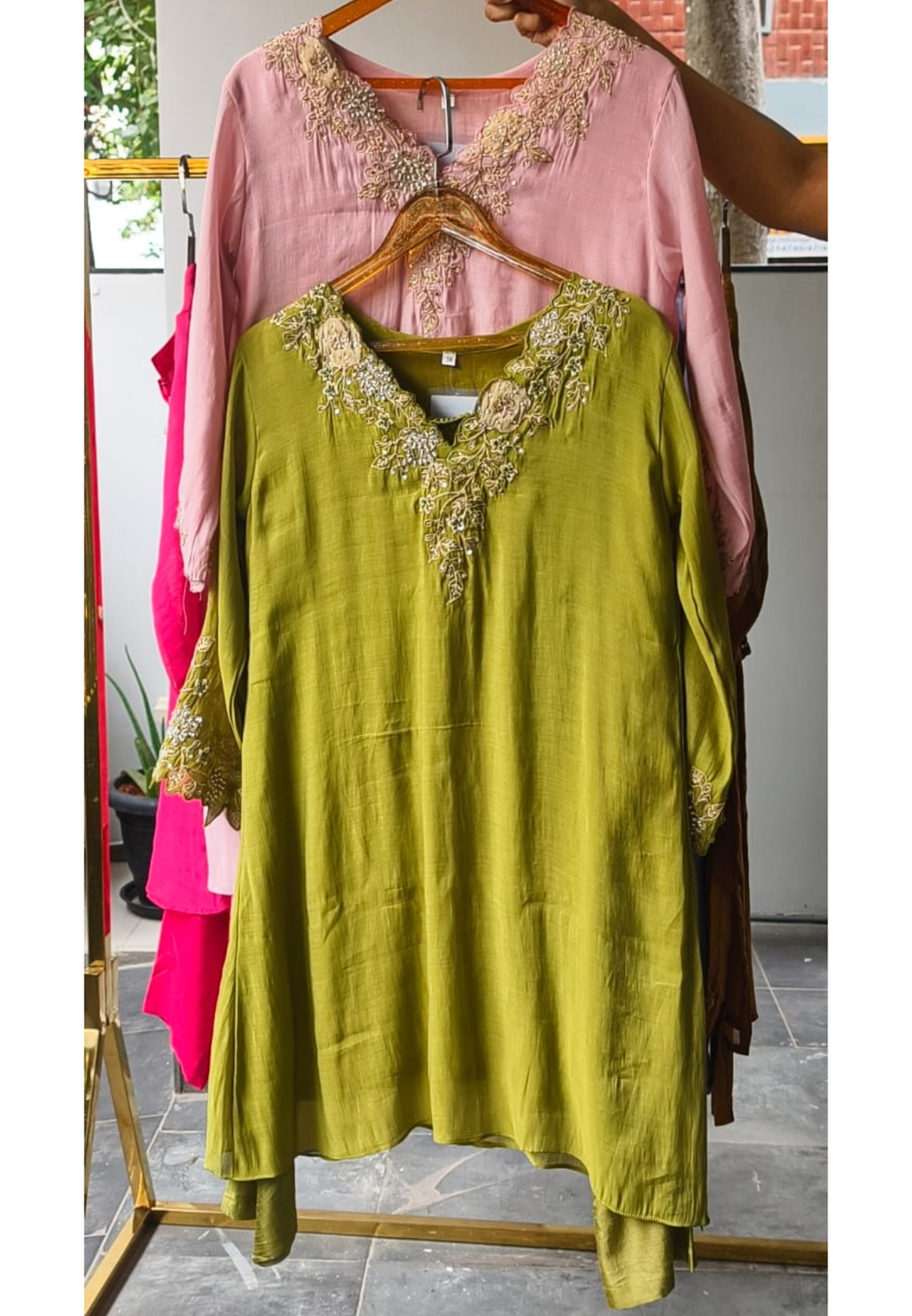 Leavy Embroidered Neckline With Cut-Dana Upwork Russian Silk Co-Ord Set- 15125