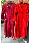 Real Mirror Rounded Embroidery Upwork Cotton A-Line Full Suit Set With Dupatta- 15783