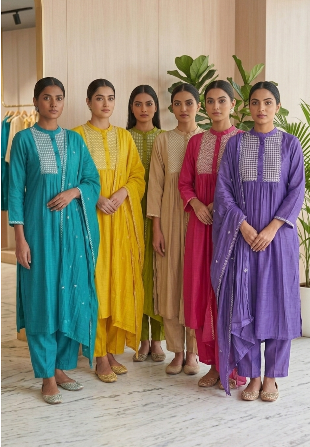 Premium Surat Mul-Chanderi Embroidered Yoke A-Line Full Suit Set with Dupatta- 15925