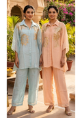Shiny Sequin Cut-Dana Leaf Elegance Kaftan Style Sleeve Premium Co-Ord Set- 15944