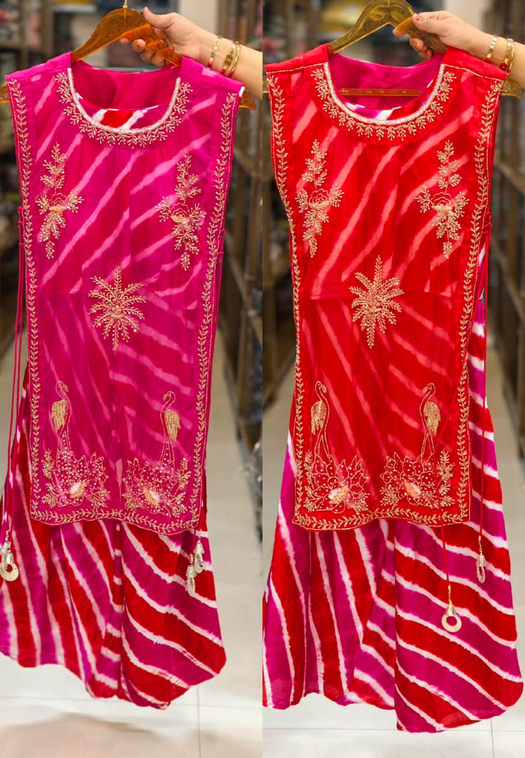 Festive Elegance Vibrant Leheriya Buster With Detechable Outer & Palazzo Bottom- 16069