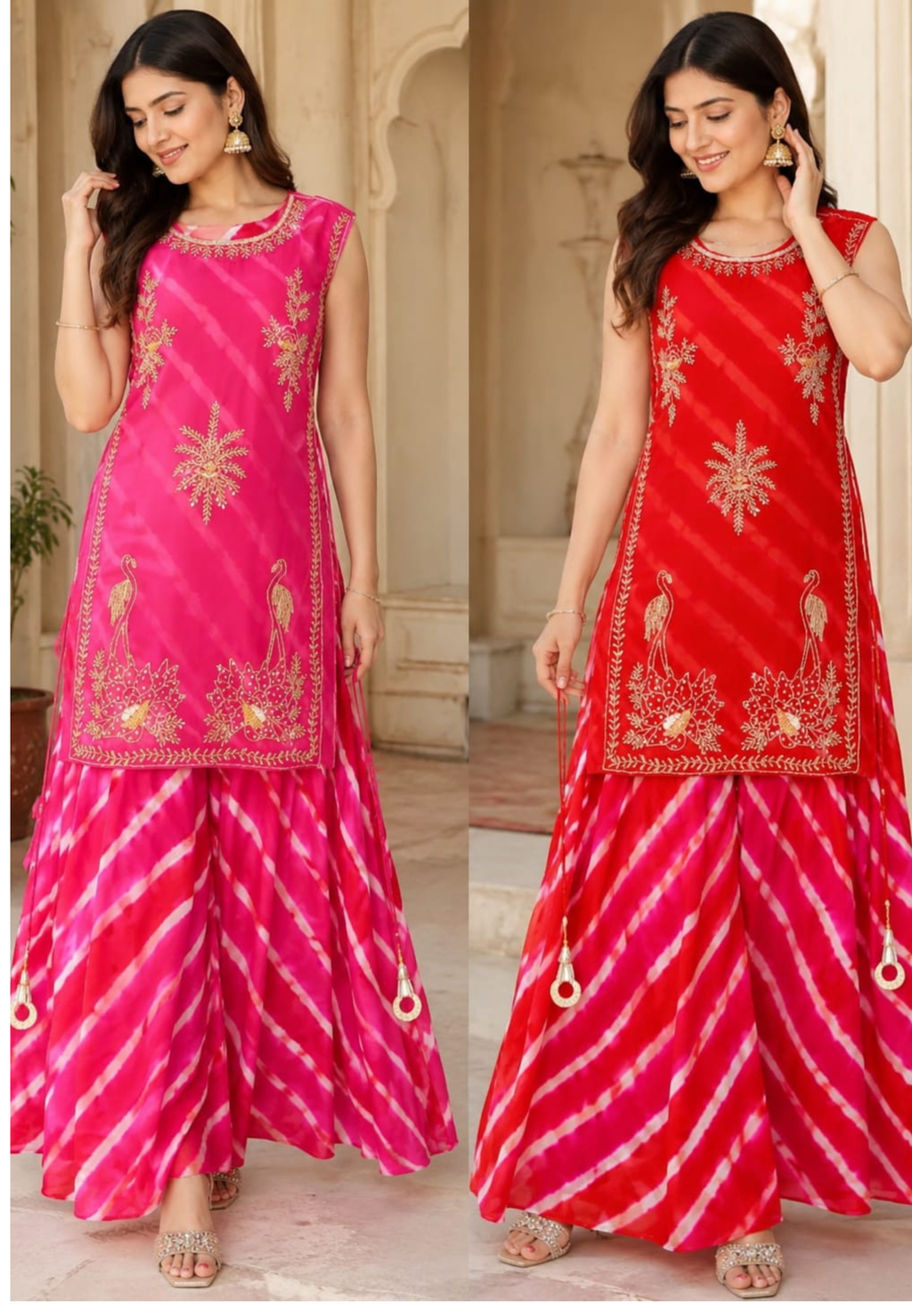 Festive Elegance Vibrant Leheriya Buster With Detechable Outer & Palazzo Bottom- 16069
