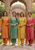 Intricate Embroidered Elegance Surat Mul-Chanderi Straight Full Suit Set With Dupatta- 16085