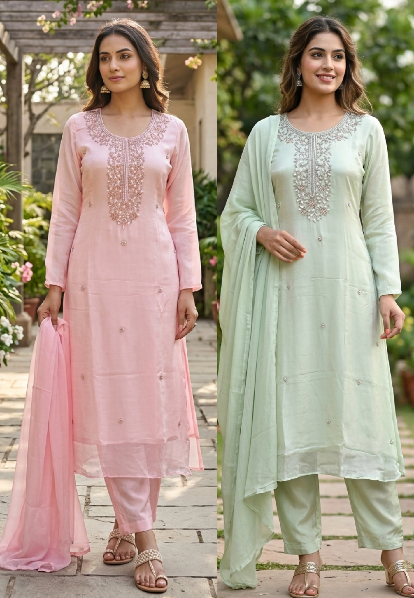 Premium Chinon Pastel Elegance Scattered Bootis & Cut-Dana Ensembelled Full Suit Set With Dupatta- 15502