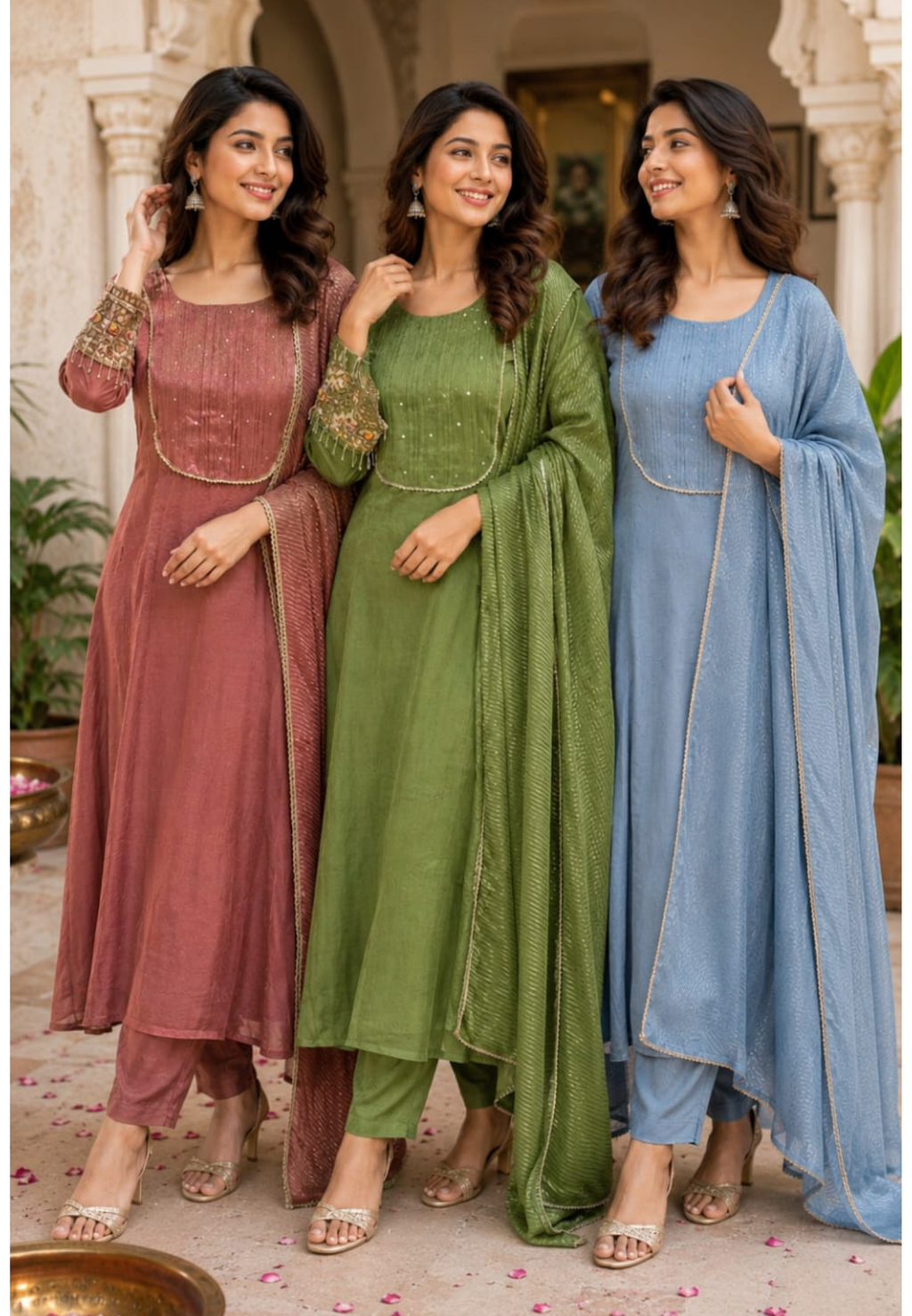 Elegant Classic Antique Figure Hand Emroidery Work Crush Tissue Anarkali Full Suit Set With Dupatta- 16128