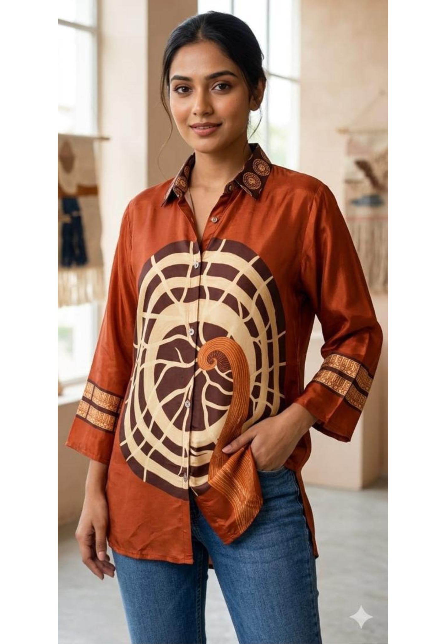 Artisnal Spiral Prints Flowy Crepe Casual Shirts- 15789