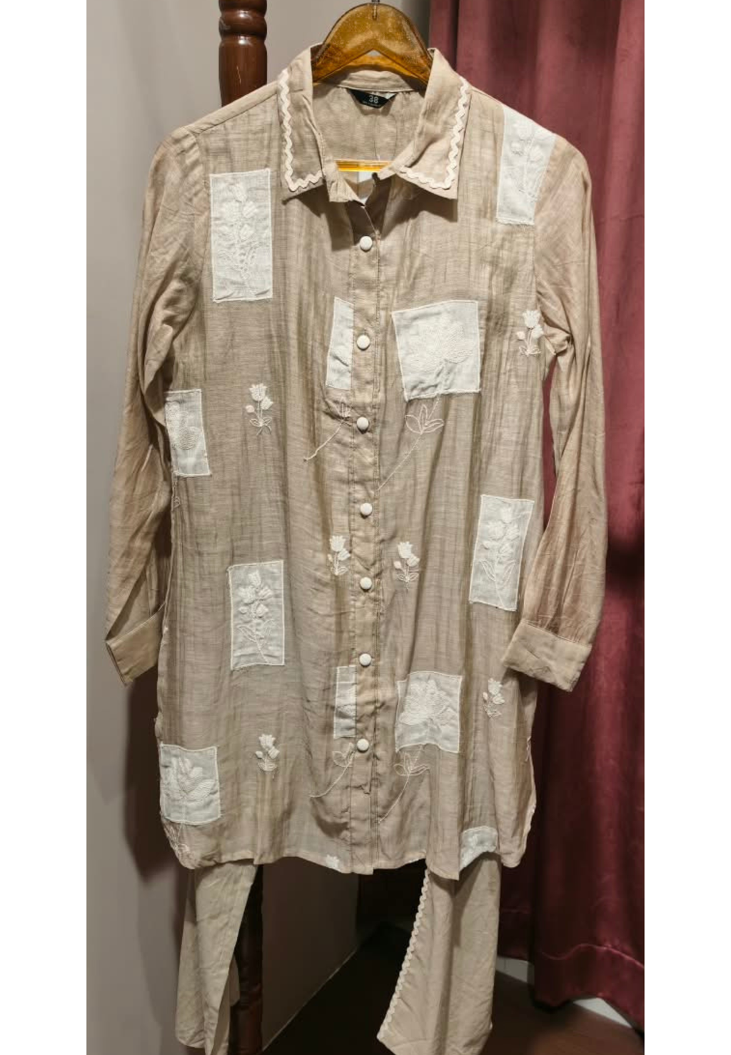Box Floral Patch Button Down Accent Mul-Chanderi Co-Ord Set- 15623