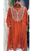 Heavy Zardosi Yoke Golden Panels A-Line Surat Mul-Chanderi Full Suit Set With Dupatta- 15845