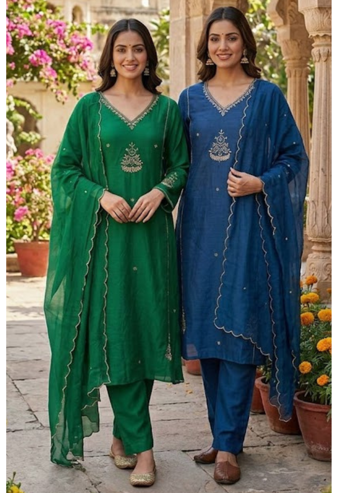Solid Vibrant Color Palette Intricate Embroidery A-Line Mul-Chanderi Full Suit Set With Dupatta-16222