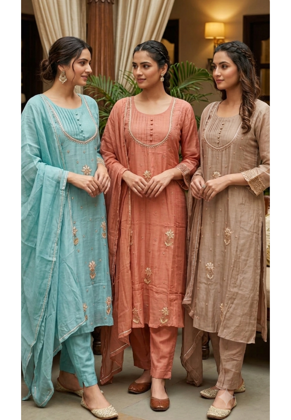 English Color Palette Suttle Work Beautiful A-Line Mul-Chanderi Full Suit Set With Dupatta-16220