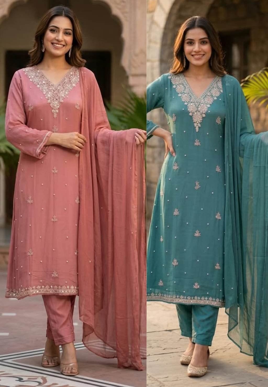 Elegant Real Mirror Zardosi Scattered Embroidery Chinon A-Line Full Suit Set With Dupatta- 16330