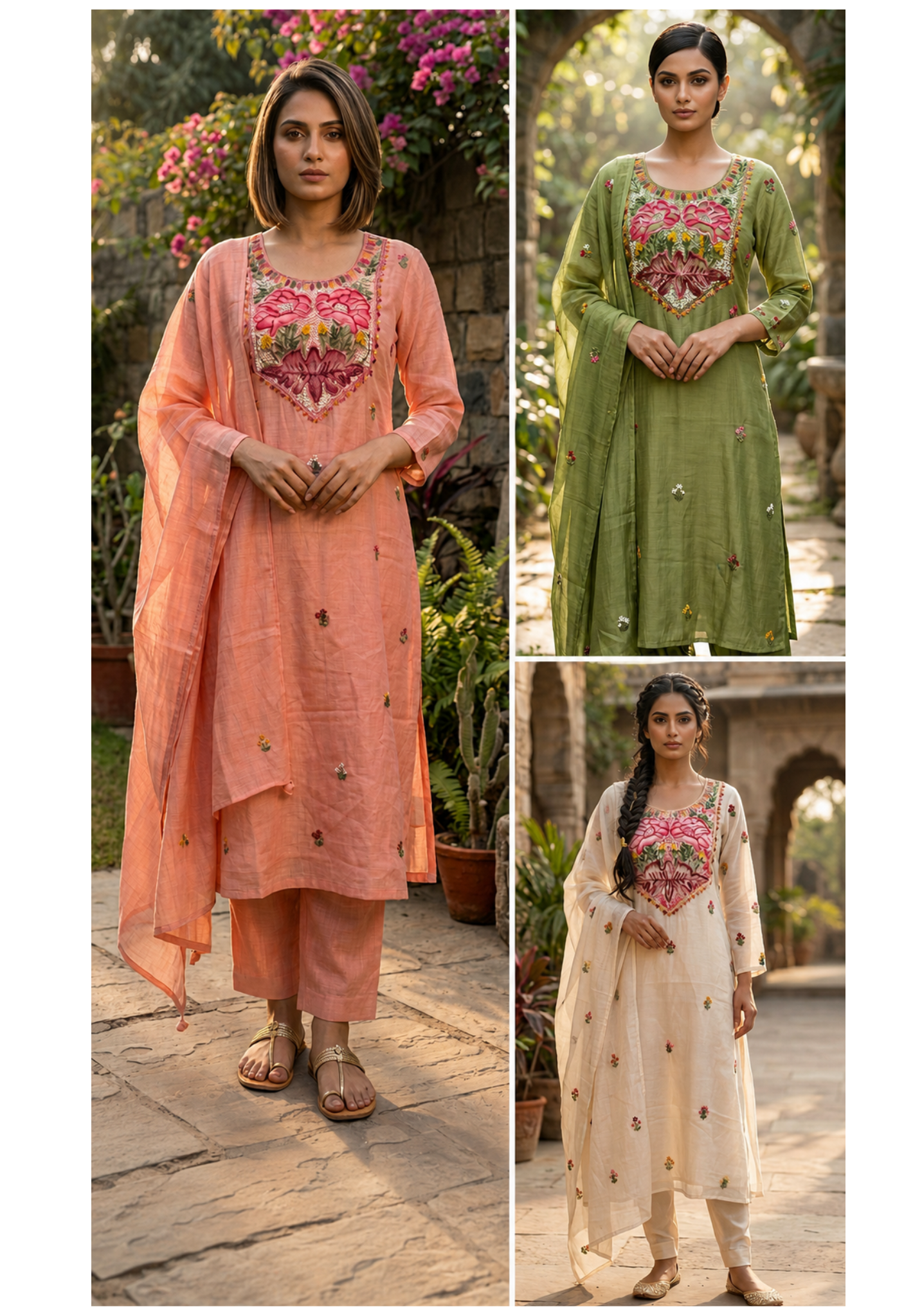 Beautiful Embroidered Yoke With Butti Work Aline Pure Mulchanderi Full Suit Set