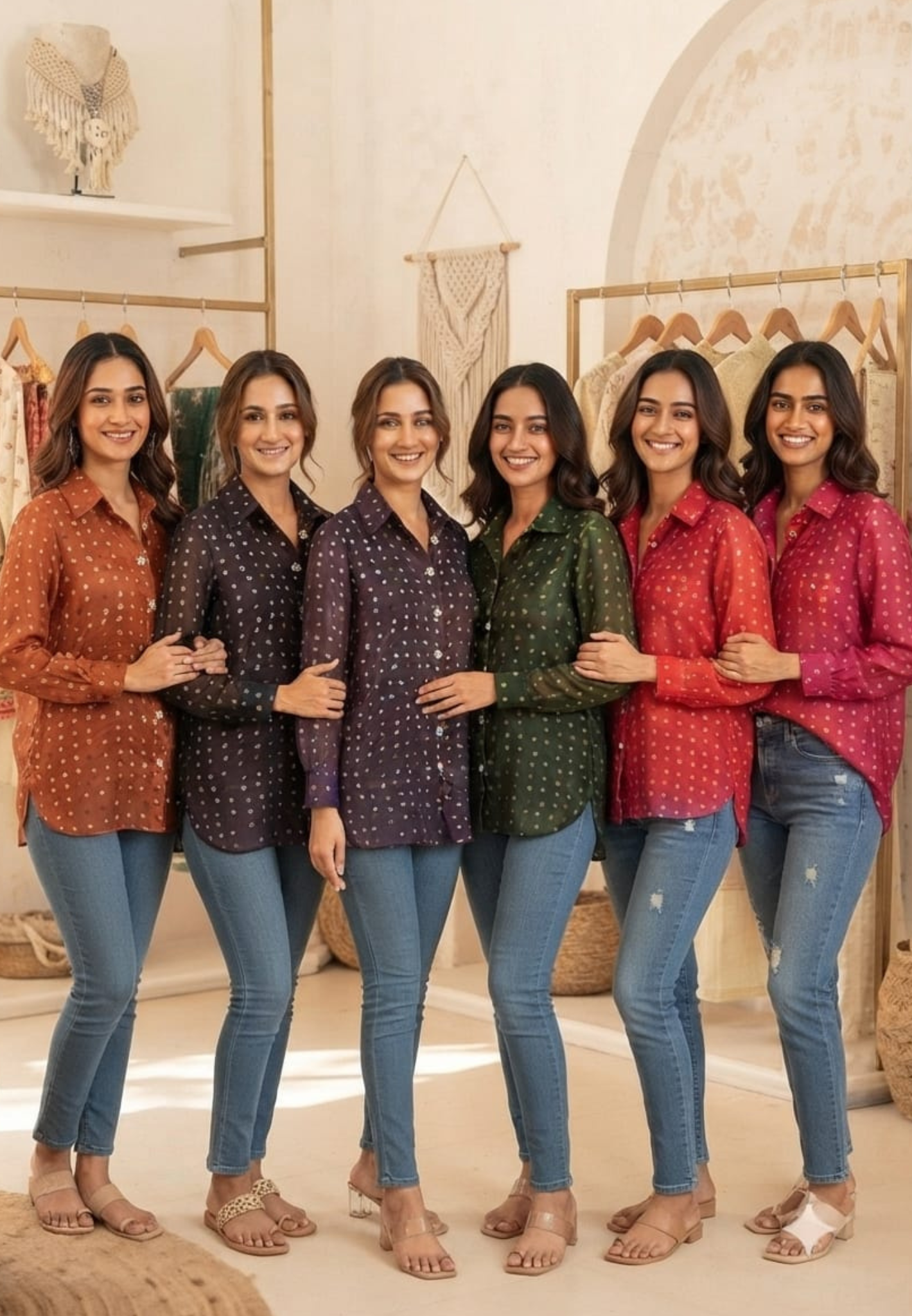 Premium Gold Dot Print Collared Organza Tissue Fabric Casual Shirt