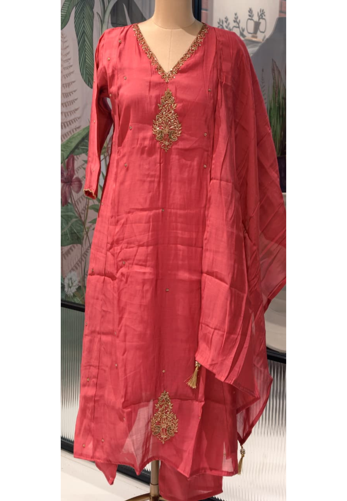 A-Line Kurta Pant & Dupatta Premium Surat Mulchanderi Embroidered Full Suit