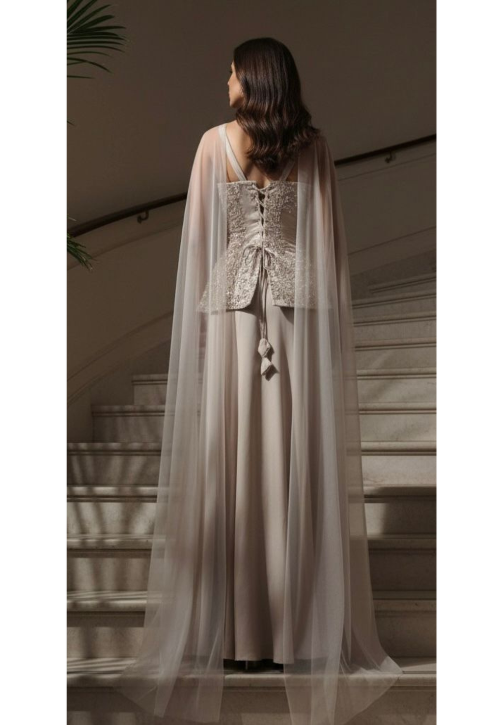 Champagne Nude Peplum Padded Top and Skirt Set With Hand-Embroidered Choker Dupatta RB94