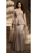 Champagne Nude Peplum Padded Top and Skirt Set With Hand-Embroidered Choker Dupatta RB94