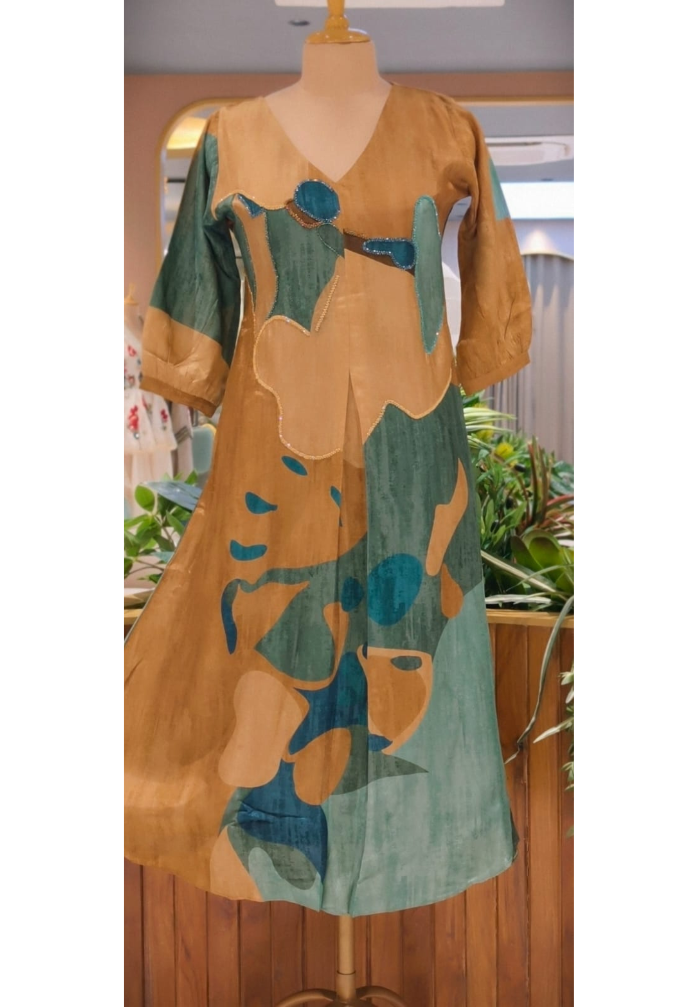 Granite Textured Print With Shimmer Glitter Touch Russian Silk A-Line Frock- 14621 RB167