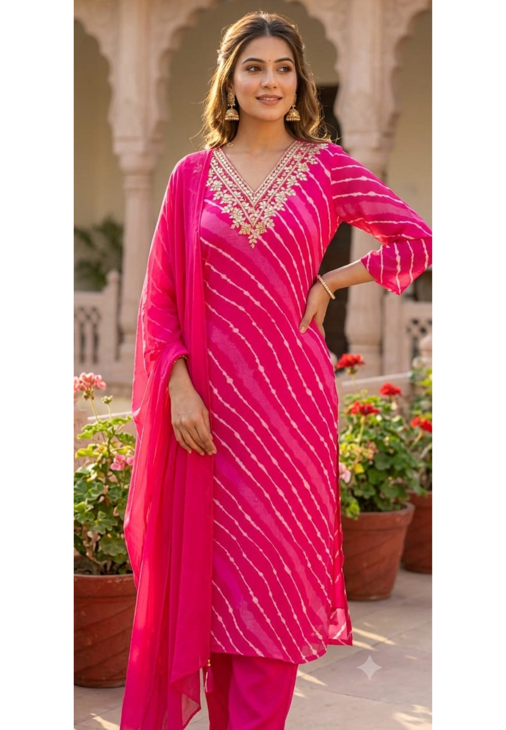 Lehriya Elegance Gotta Neckline Vibrant Chinon Full Suit Set With Dupatta- 15607