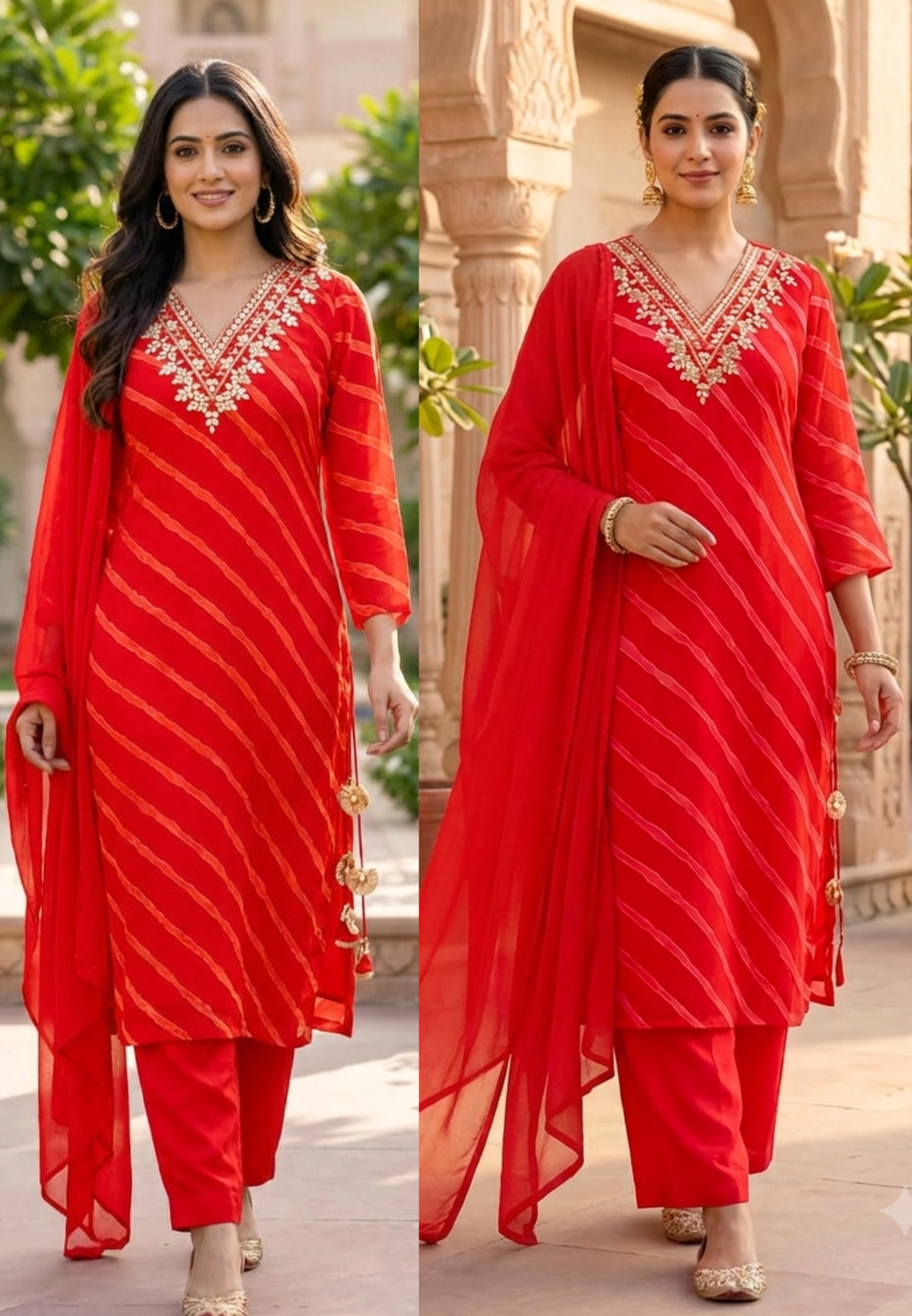 Stunning Lehriya Print Gotta Embellished Organza Full Suit Set With Dupatta- 15607
