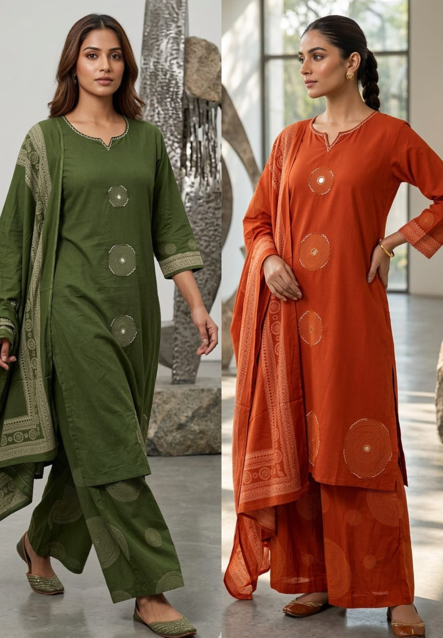 Cotton Full Suit Set with Embroidery Work 13841  W19