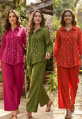 Tiny Floral Intricate Embroidery Inner Style Co-Ord Set In Crush Mul-Chanderi Fabric- 15619