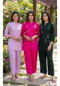 Elegant Floral Embroidered Co-ord Set Button-Down Tunic & Matching Trousers- 14874