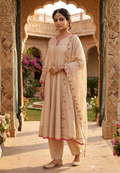 Metallic Taupe Gracious Work Sleeve Panel Anarkali Full Suit Set With Dupatta- 14078 W38