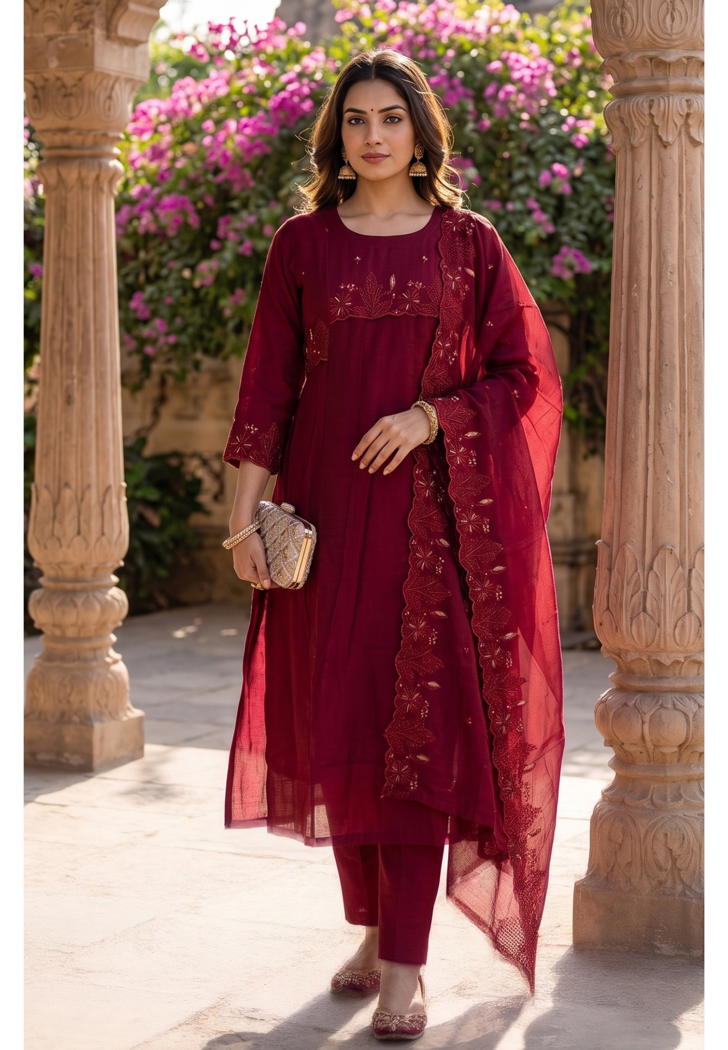 Ruby Bloom Premium Mul Cotton Embroidered Kurta Set with Dupatta-14894