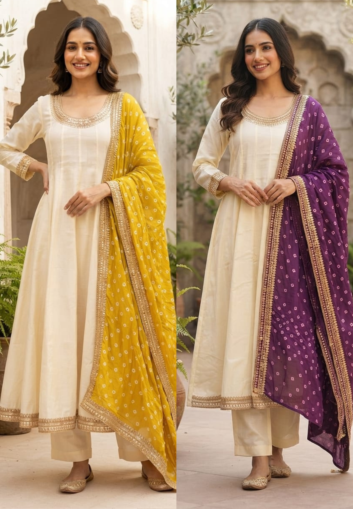 Very Decent Solid Panel Anarkali Full Suit Set With Bold Tone Dupatta- 15568