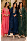 Heavy Embroidered Zardosi Front Neckline Chinon Anarkali Full Suit Set With Dupatta- 15503